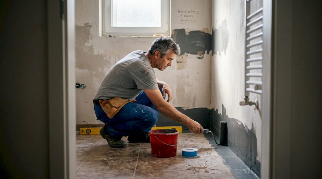 Izvajalec v kopalnici, kjer so položene ploščice, poskrbi za hidroizolacijo.